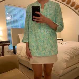 Vineyard Vines Shells Allover tunic top in Capri blue color